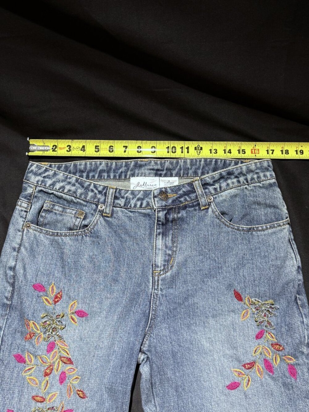 J Marco Womens Embroidered Jeans 12 Blue 100% Cotton Flare Low Rise - Picture 7 of 9